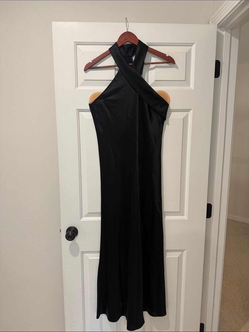 Sleek Black Cross-Halter Midi Dress